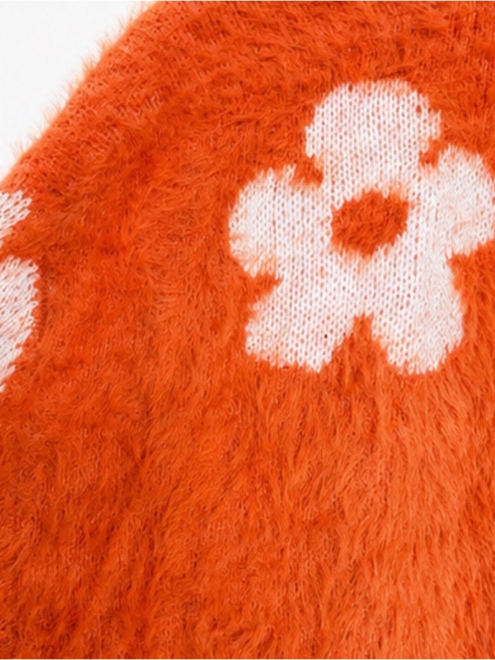 Fuzzy Daisy Cardigan Floral Sweater Orange Size Small - Picture 2 of 4